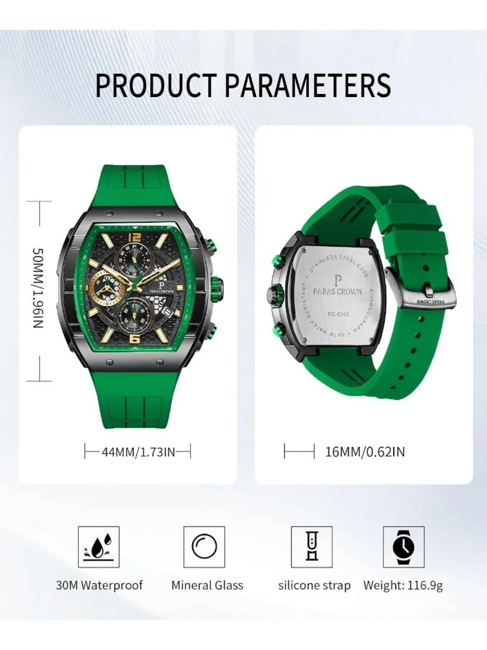 Men's Green Luxury Fashion Analog Waterproof Luminous Quartz Classic Wrist Watch
